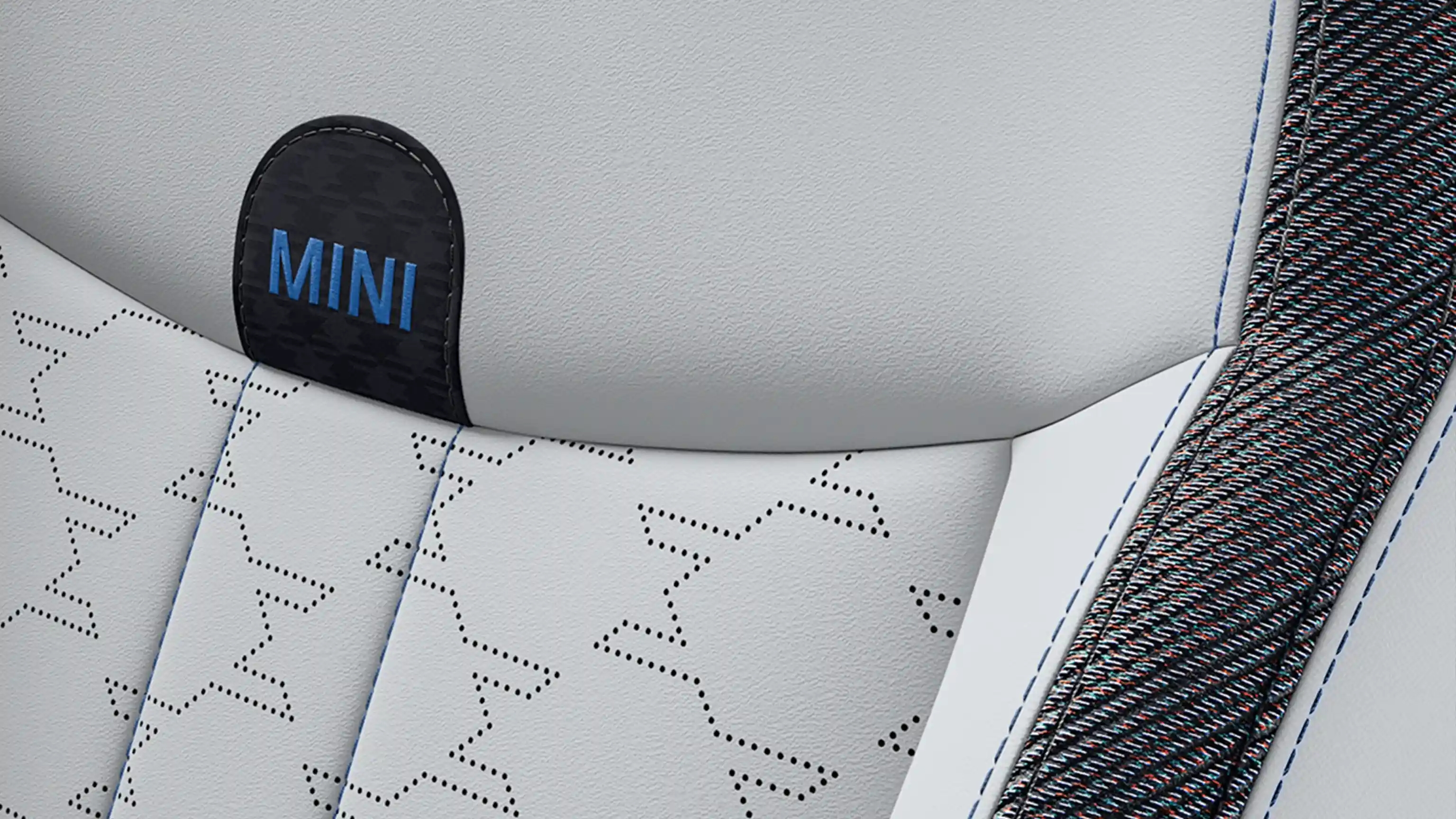 Visning af MINI Cooper 5-dørs i Classic Style med sæder i grå/blå vescin/tekstil