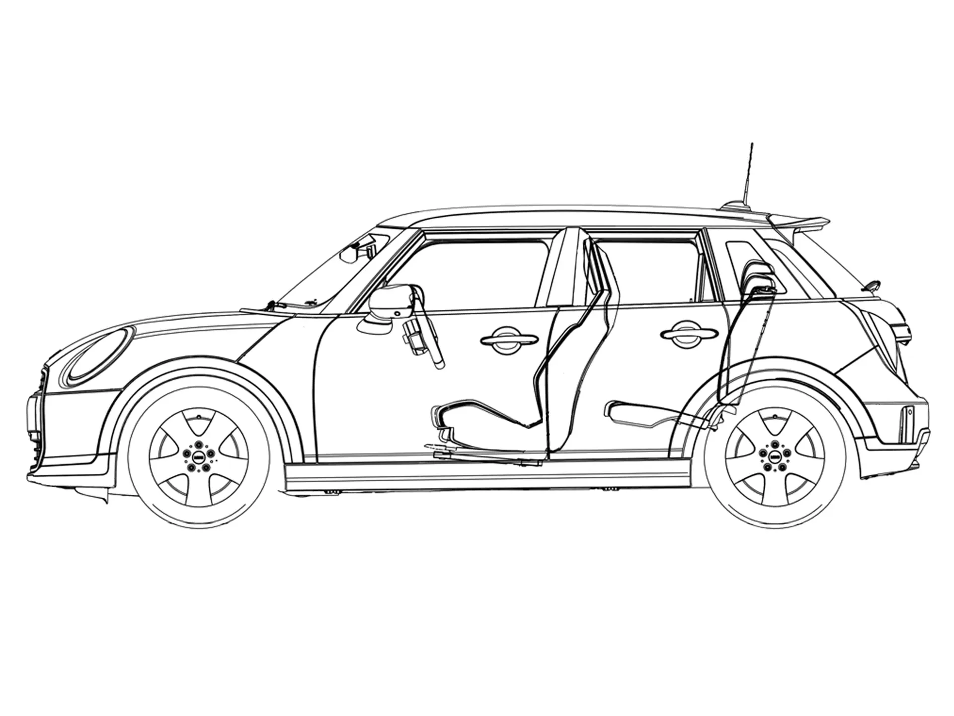 MINI Cooper 5-dørs – Set fra siden, tegning