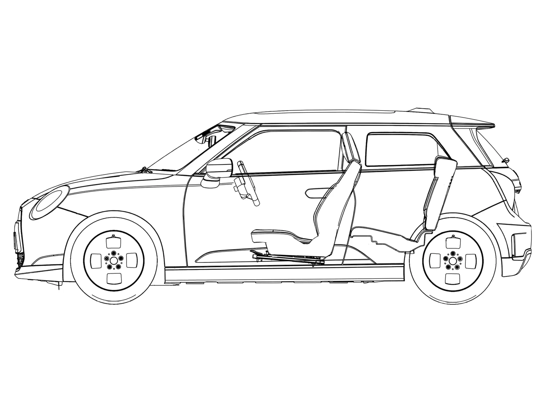 Fuldelektrisk MINI Cooper – Skitse Set fra siden skitse