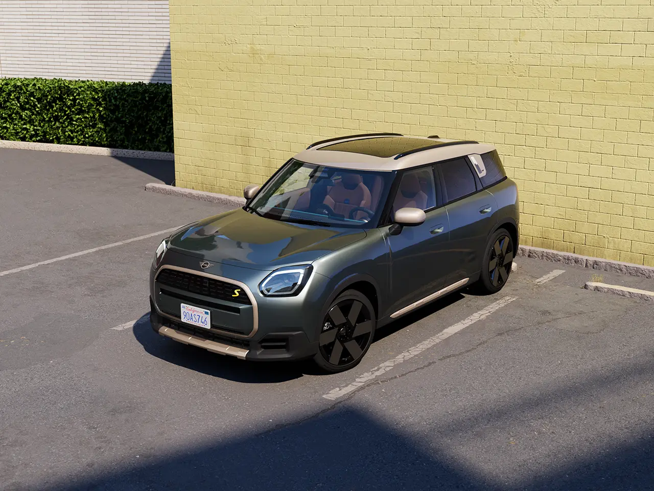 Video, der viser en MINI Countryman i detaljer indvendigt og udvendigt. Kameraet panorerer henover instrumentbrættet og fremhæver designelementer.