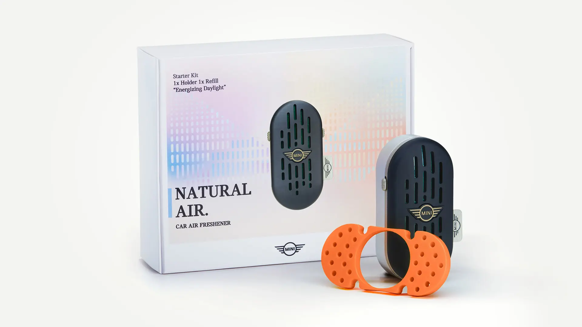 Billede af starterpakke med interiørduften Natural Air, der består af en justerbar duftholder og udskiftelige duftpinde.