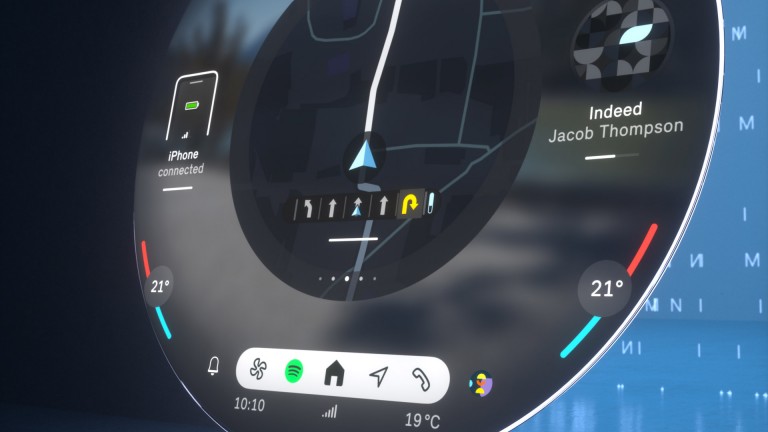 MINI rundt display i JCW Mode med navigationsskærm og styreelementer