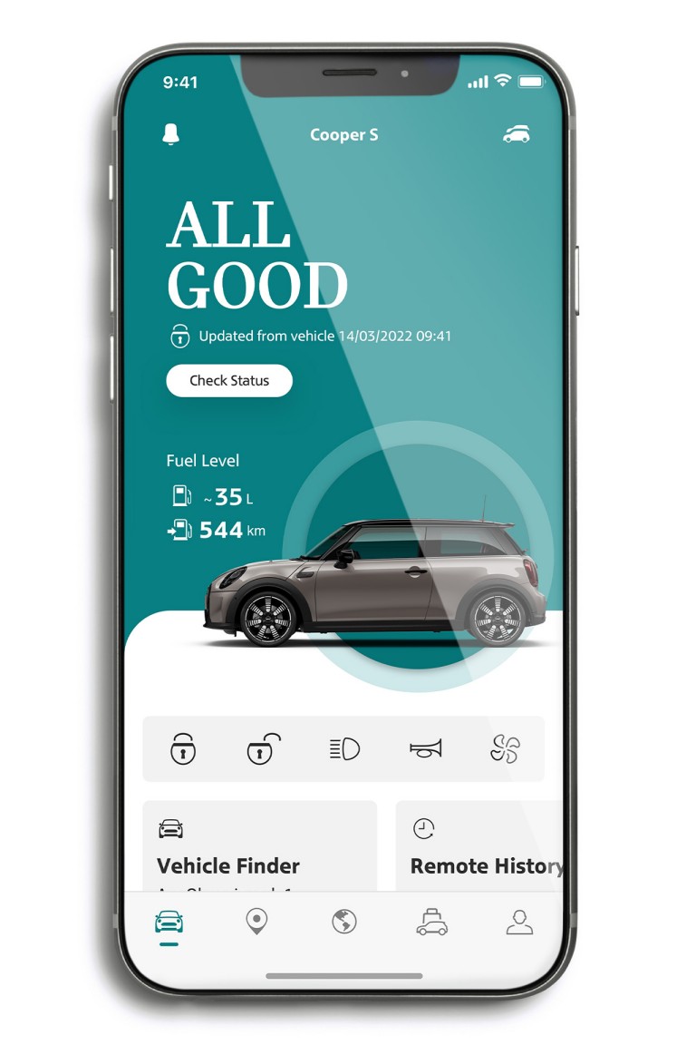 mini connected – mini app – køretøjsfane